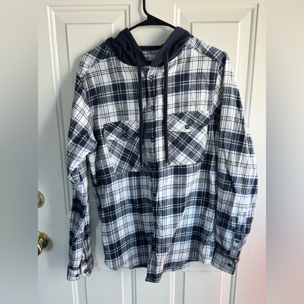 RUGGED EXPOSURE Men’s Hooded Plaid Flannel Shirt Jacket Size M RN 81134